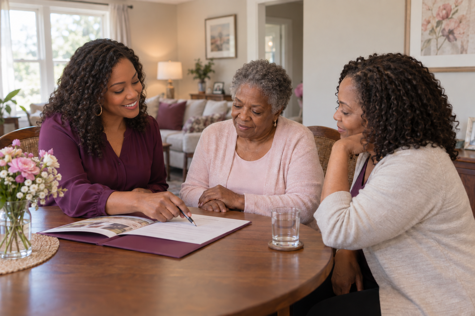 A prospective resident and family member discussing future admission with Home Harmony
